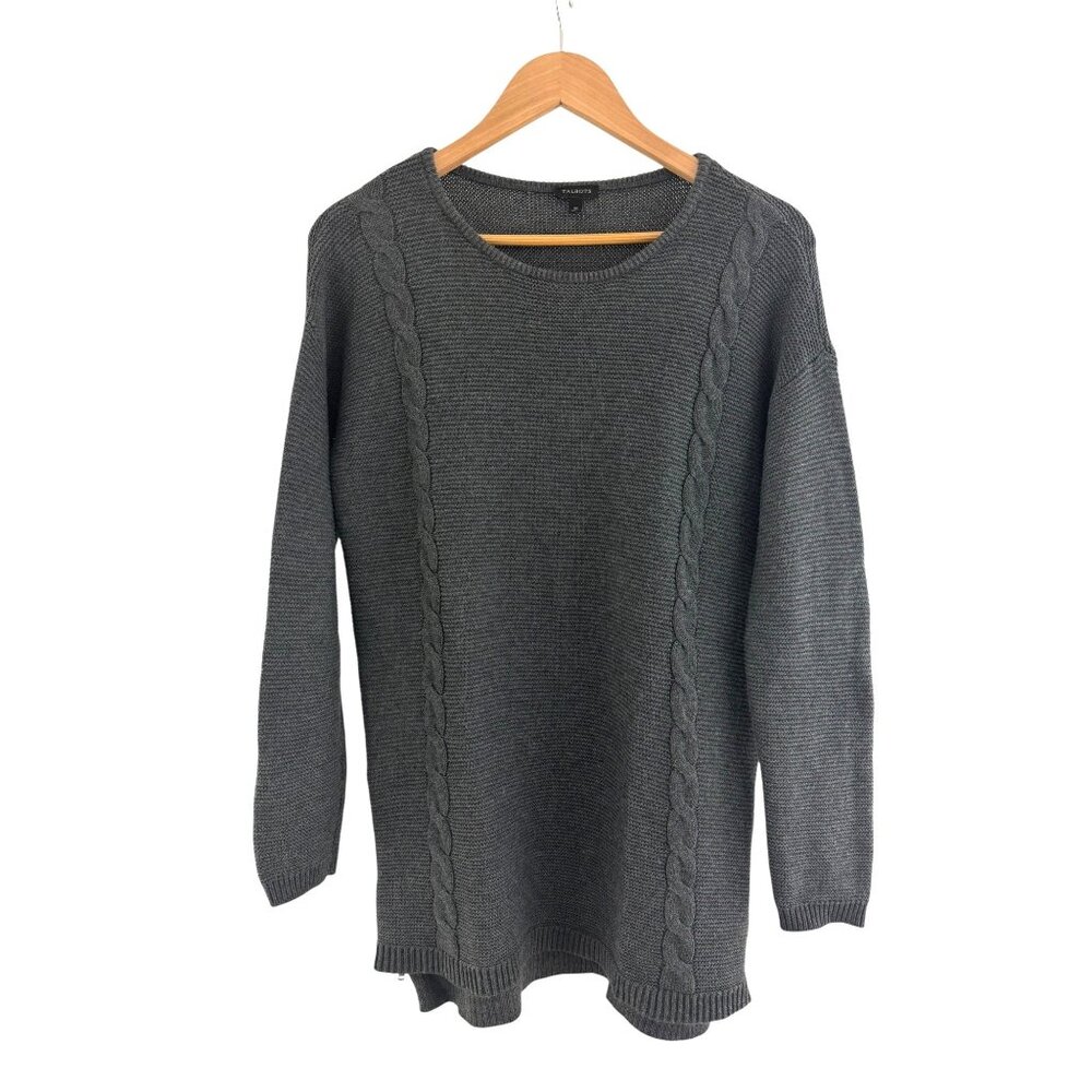 Talbots‎ Gray Cotton-Blend Long Tunic Hi-Lo Sweater w/Zippers Size M Soft Knit